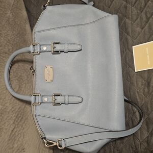 Michael Kors Blue Satchel with Double Handles and Crossbody Strap